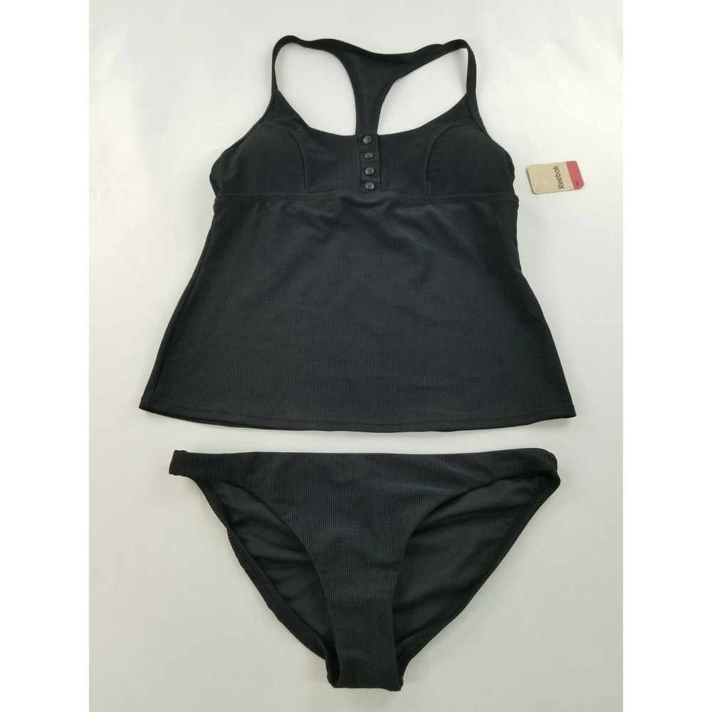 Reebok Women Black Ribbed Tankini Swimsuit Set 78116807ST Size L